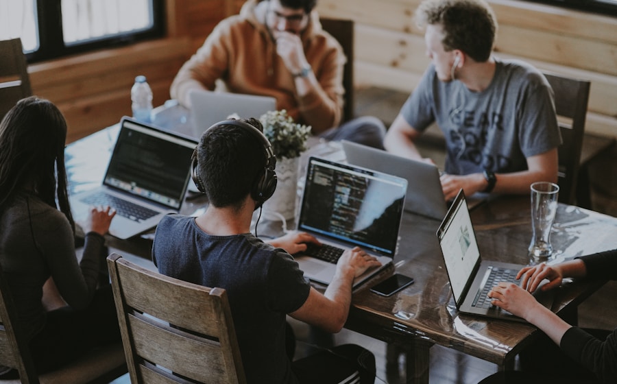 Team collaborating in a bright modern office